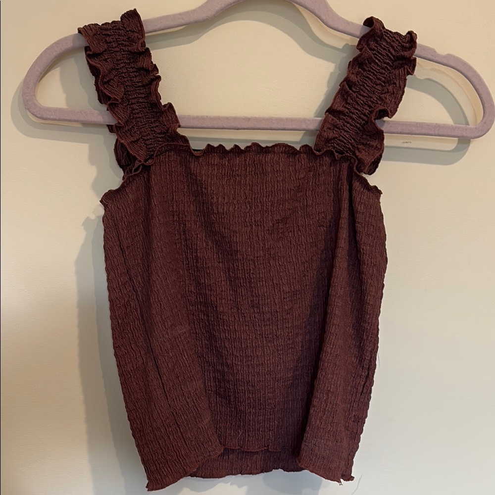 Francesca’s Ruffled Brown Tank Top